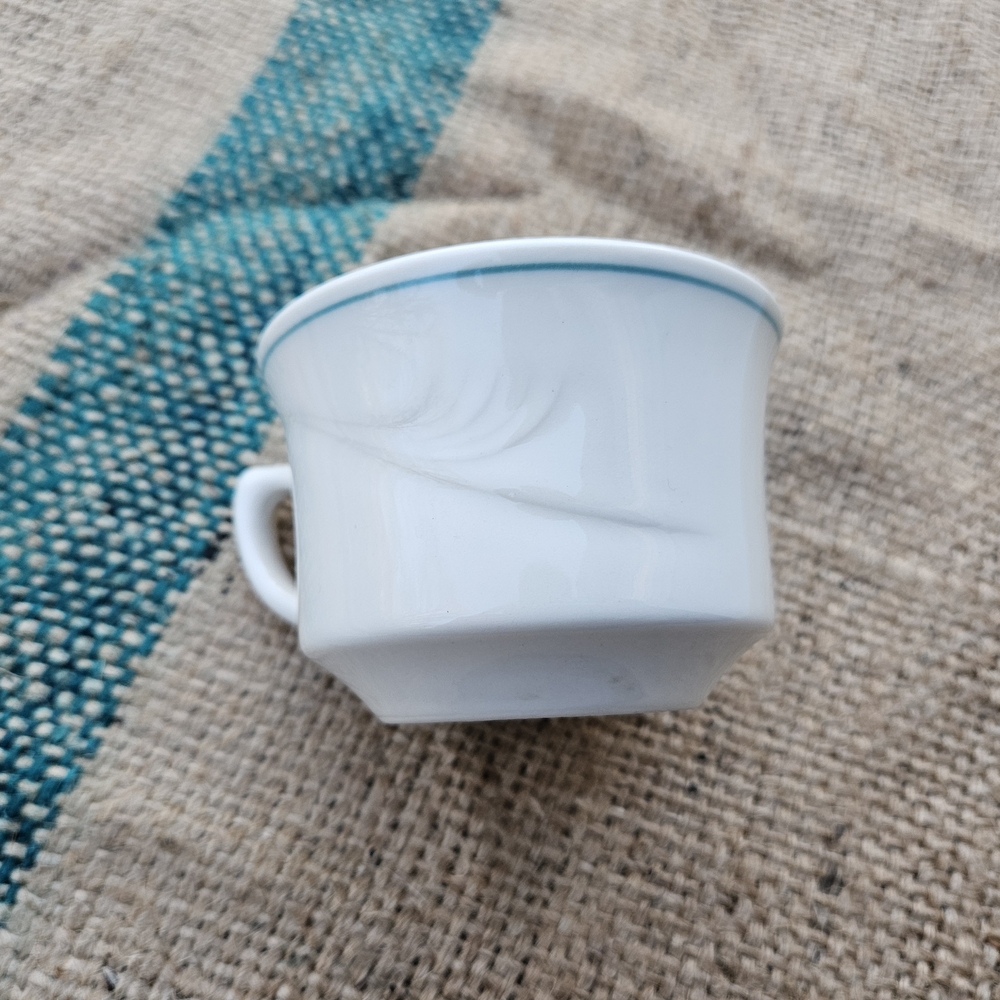 Oneida Espree Lotus Pattern White Teacup with Blue-Green Rim